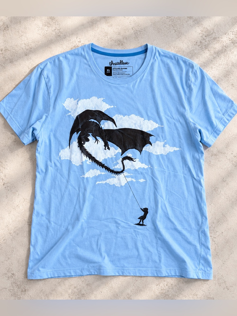 Threadless Little Girl Playing Dragon Graphic Tee XL
